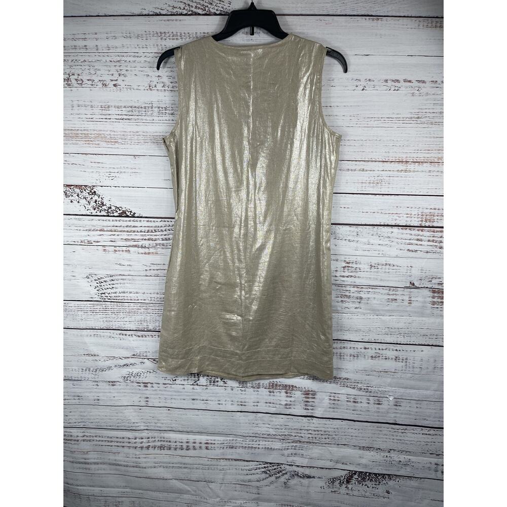 Population Dress Womens 10 Gold Metallic Linen Blend Sleeveless Shift Party Shin - Picture 8 of 8
